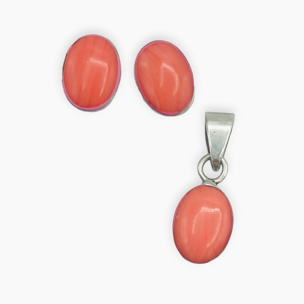 Coral Sterling Silverβ Earrings Pendant Light Orange Peach Cabochon Post